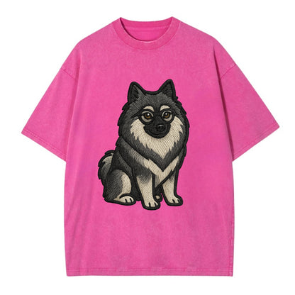 Keeshond - Gray and black spectacles embroidered design - Vintage T-shirt - Dusty Rose(Rose)