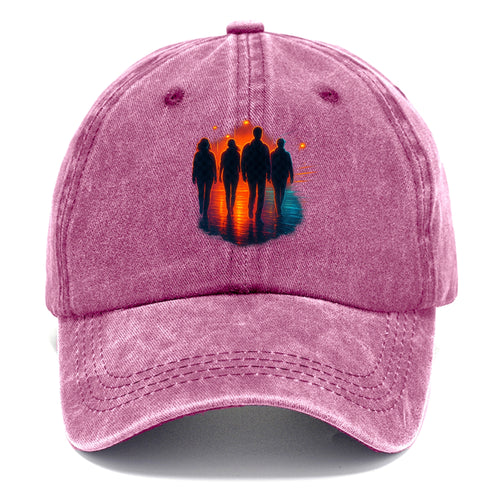 gang of silhouettes walking together at sunset by the beach - Classic Cap