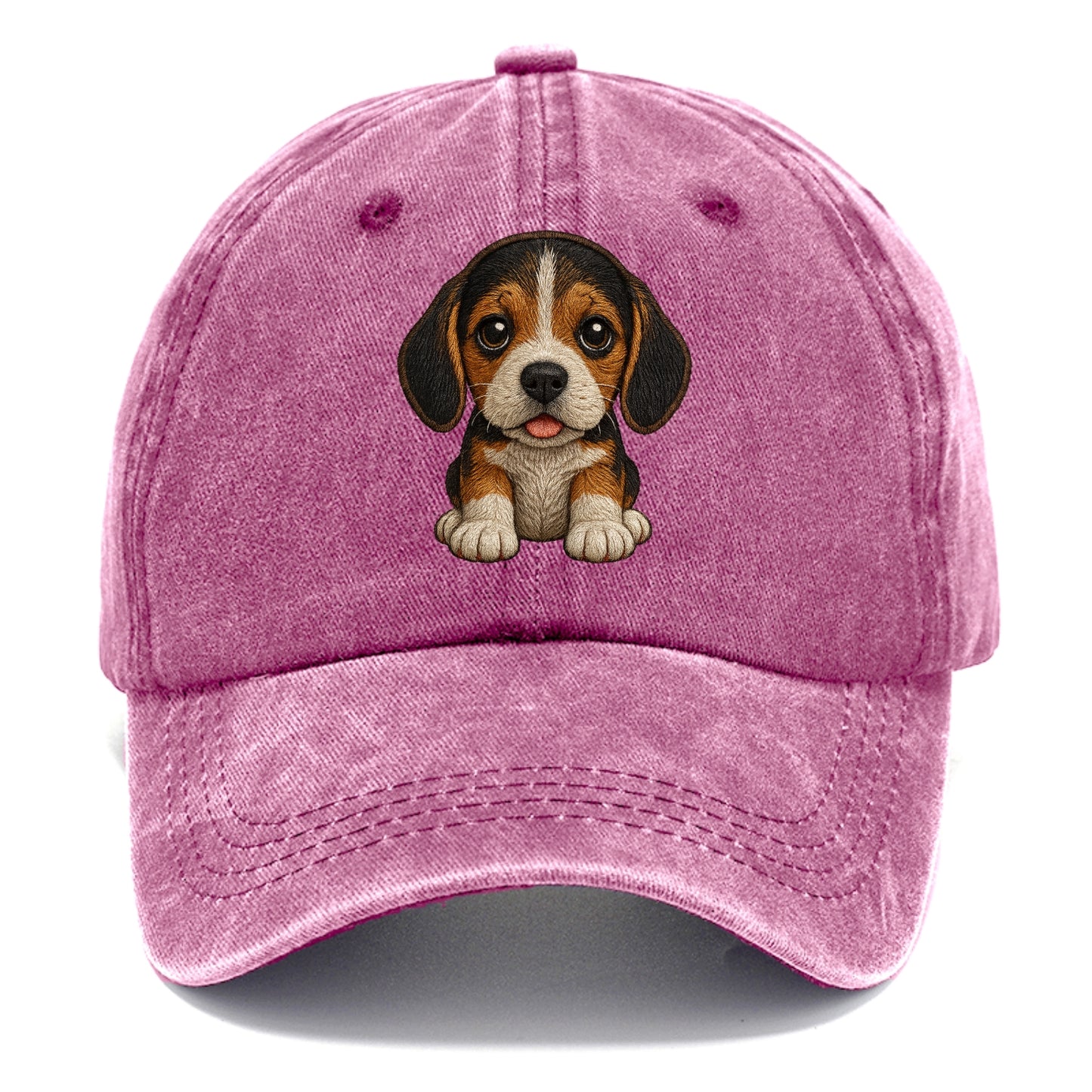 Baby Beagle Puppy - tricolor coat, long droopy ears, big pleading eyes, front-facing, - Classic Cap - Dusty Rose(Rose)