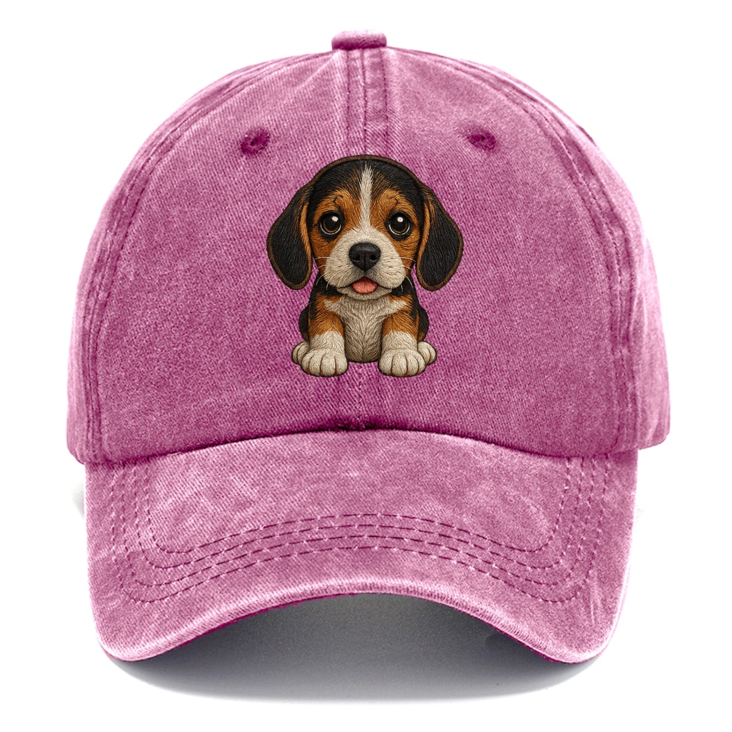 Baby Beagle Puppy - tricolor coat, long droopy ears, big pleading eyes, front-facing, - Classic Cap - Dusty Rose(Rose)