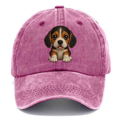 Baby Beagle Puppy - tricolor coat, long droopy ears, big pleading eyes, front-facing, - Classic Cap - Dusty Rose(Rose)
