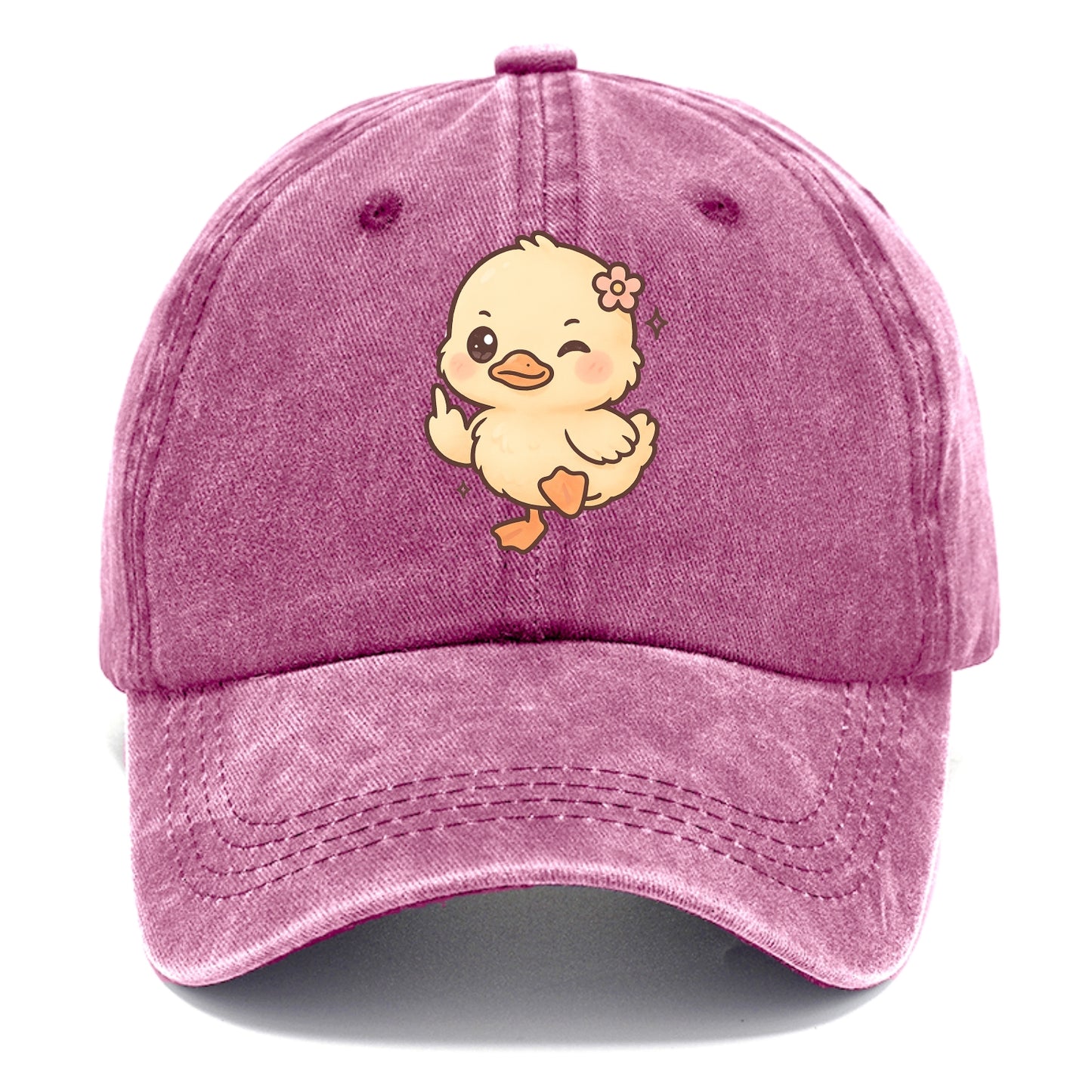 fluffy baby duck with small flower, one webbed foot raised sassily - Classic Cap - Dusty Rose(Rose)