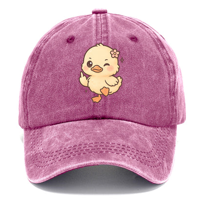 fluffy baby duck with small flower, one webbed foot raised sassily - Classic Cap - Dusty Rose(Rose)