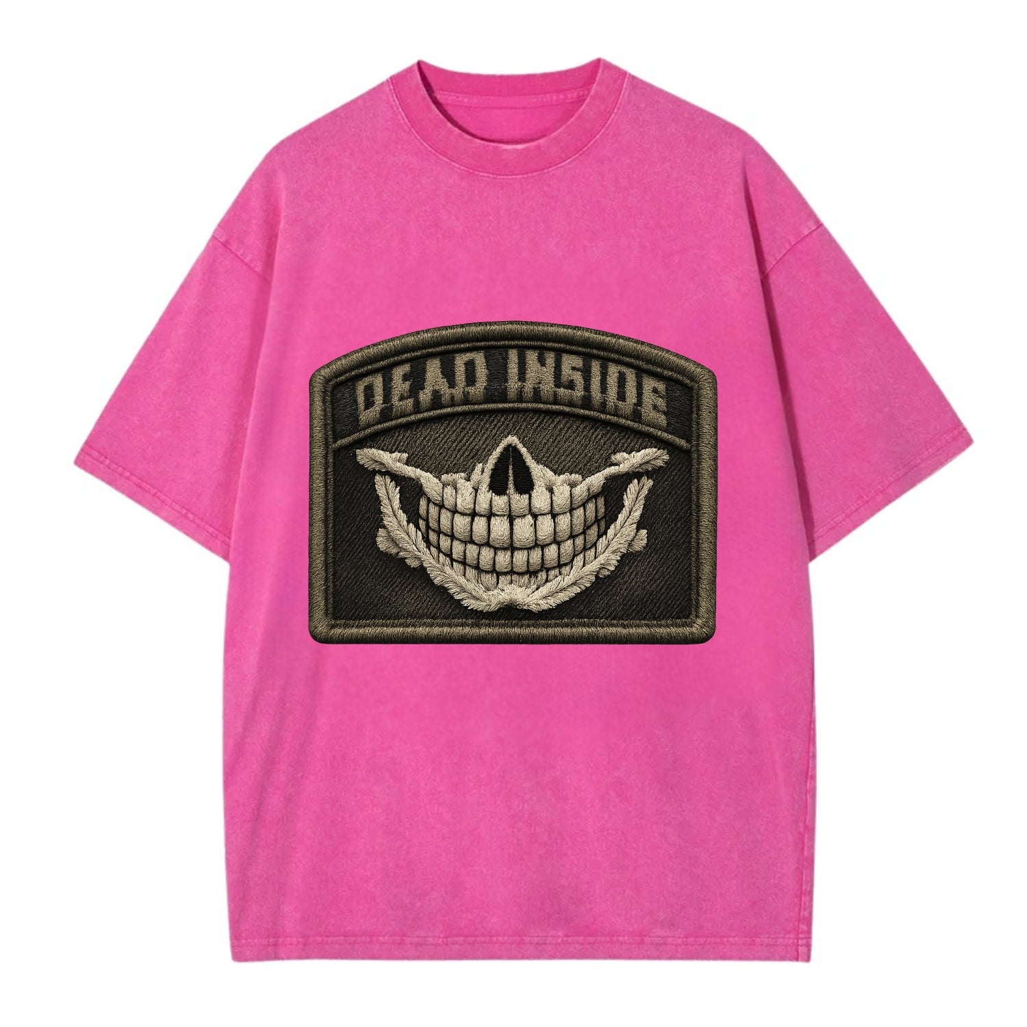 DEAD INSIDE SMILE - skeleton smile in white , dark humor - Vintage T-shirt - Dusty Rose(Rose)