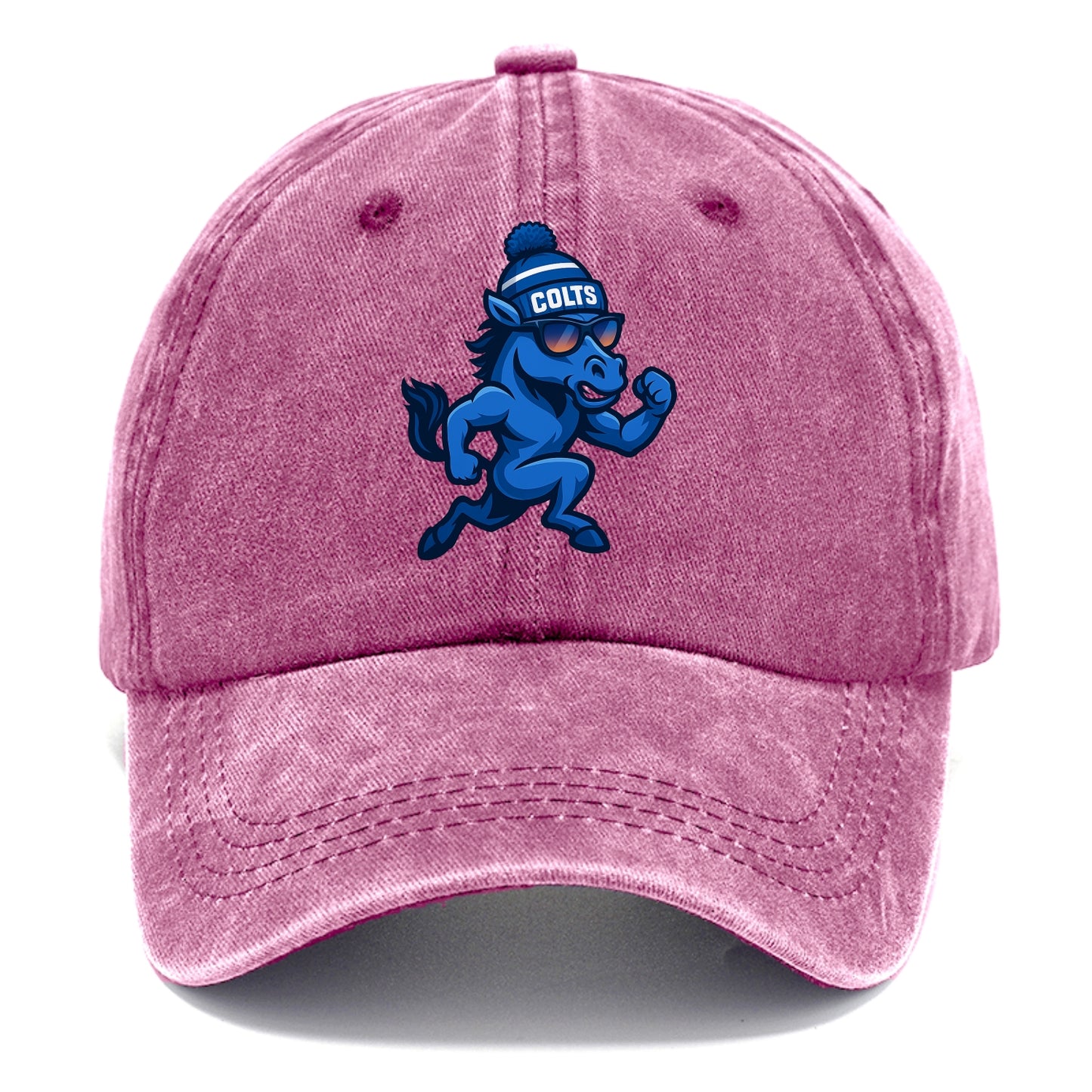 Indianapolis Colt Horse wearing Colts blue and white beanie with pom pom and wayfarer - Classic Cap - Dusty Rose(Rose)