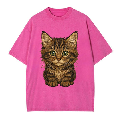 Baby Maine Coon Kitten - large fluffy tabby, tufted ears, big green eyes, - Vintage T-shirt - Dusty Rose(Rose)
