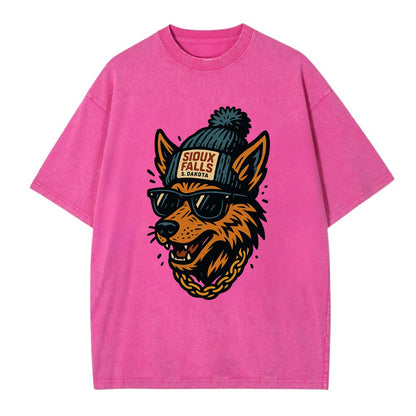 South Dakota Coyote wearing Sioux Falls beanie with pom pom and wayfarer - Vintage T-shirt - Dusty Rose(Rose)