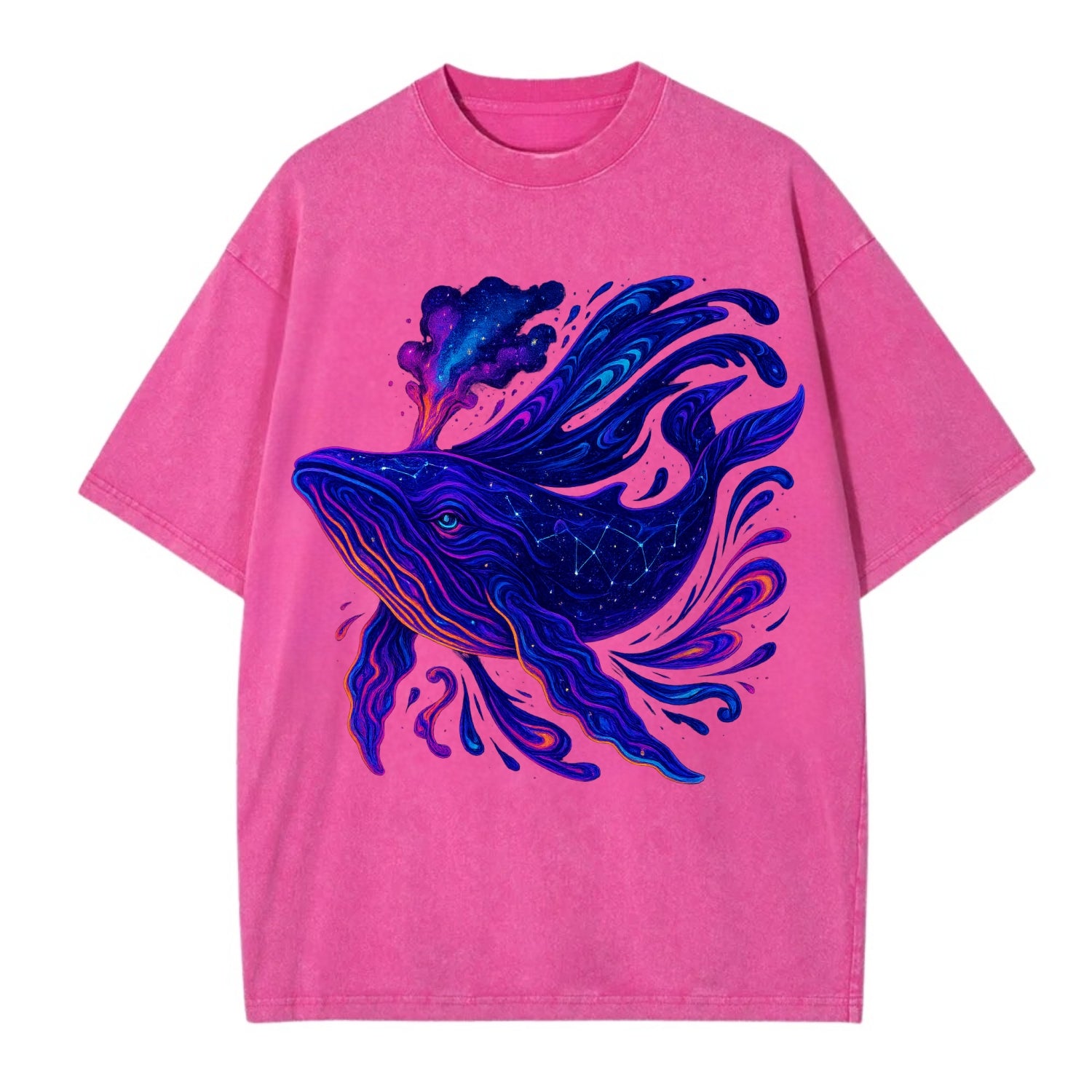 Majestic whale with body composed of galaxy clusters, stellar fins flowing like - Vintage T-shirt - Dusty Rose(Rose)