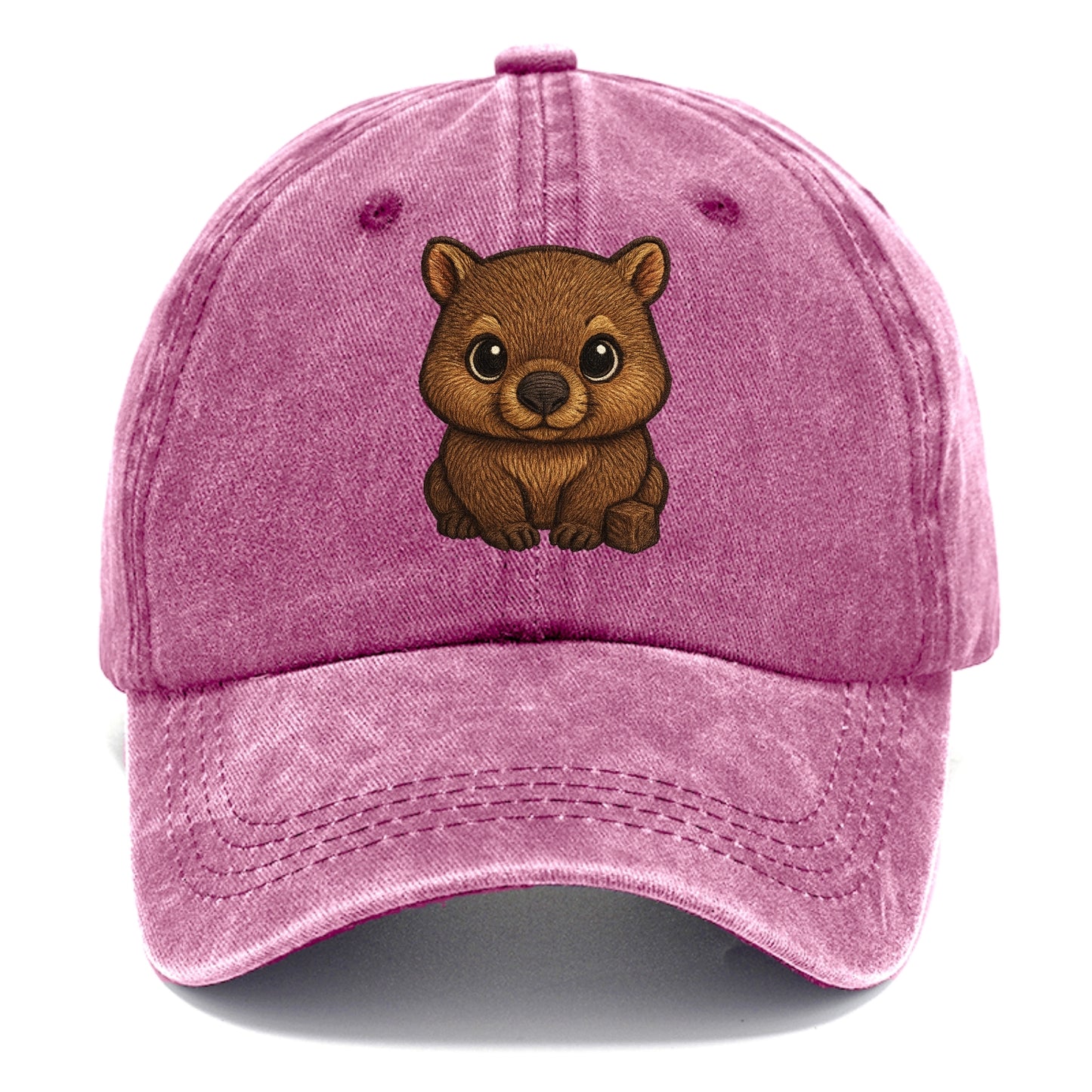 Baby Wombat - brown fur, square nose, small ears, dark eyes, front-facing, cube poop - Classic Cap - Dusty Rose(Rose)