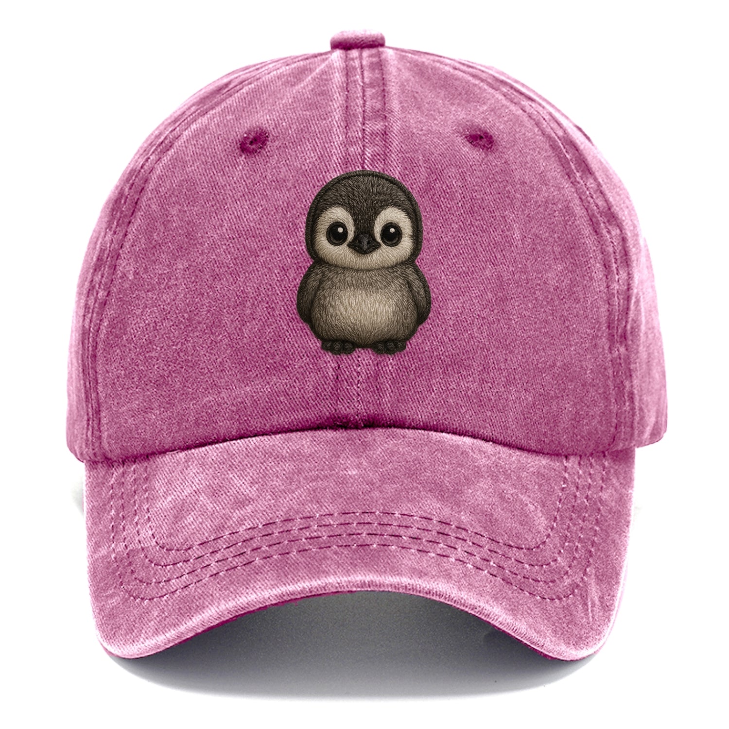 Baby Penguin Chick - gray fluffy, white face, round body, front-facing, tuxedo baby - Classic Cap - Dusty Rose(Rose)