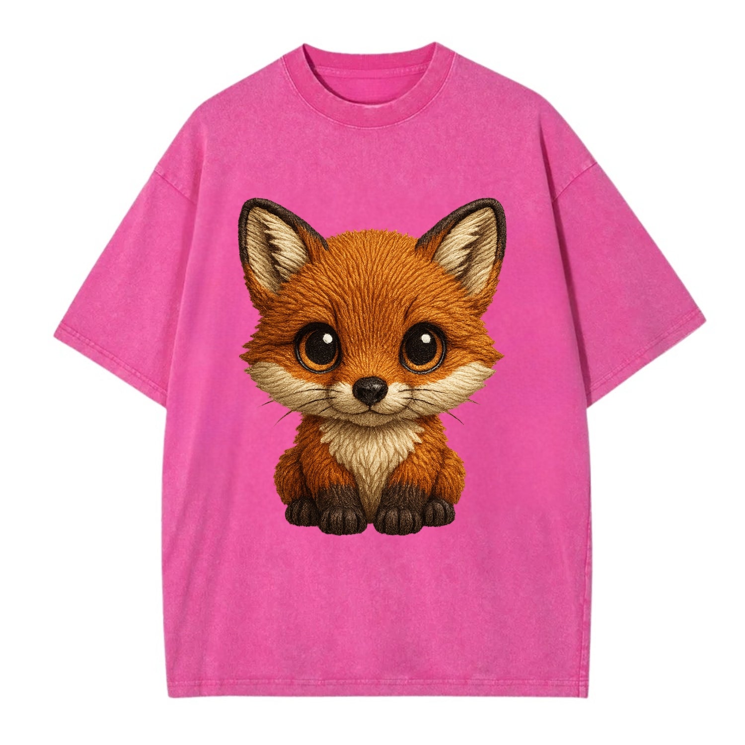Baby Red Fox - russet fur, white chest, big amber eyes, perky ears, front-facing, - Vintage T-shirt - Dusty Rose(Rose)