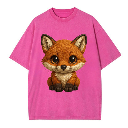 Baby Red Fox - russet fur, white chest, big amber eyes, perky ears, front-facing, - Vintage T-shirt - Dusty Rose(Rose)