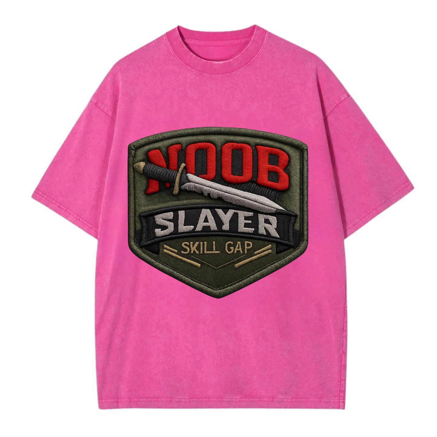 NOOB SLAYER - sword through noob text in red and silver , skill gap - Vintage T-shirt - Dusty Rose(Rose)