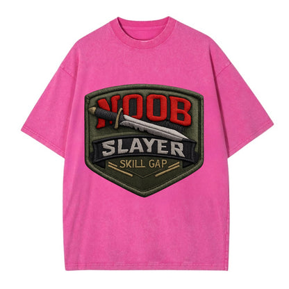 NOOB SLAYER - sword through noob text in red and silver , skill gap - Vintage T-shirt - Dusty Rose(Rose)