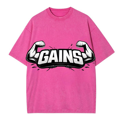 Bold typography design - "GAINS" - muscle growth, progress visible - Vintage T-shirt - Dusty Rose(Rose)