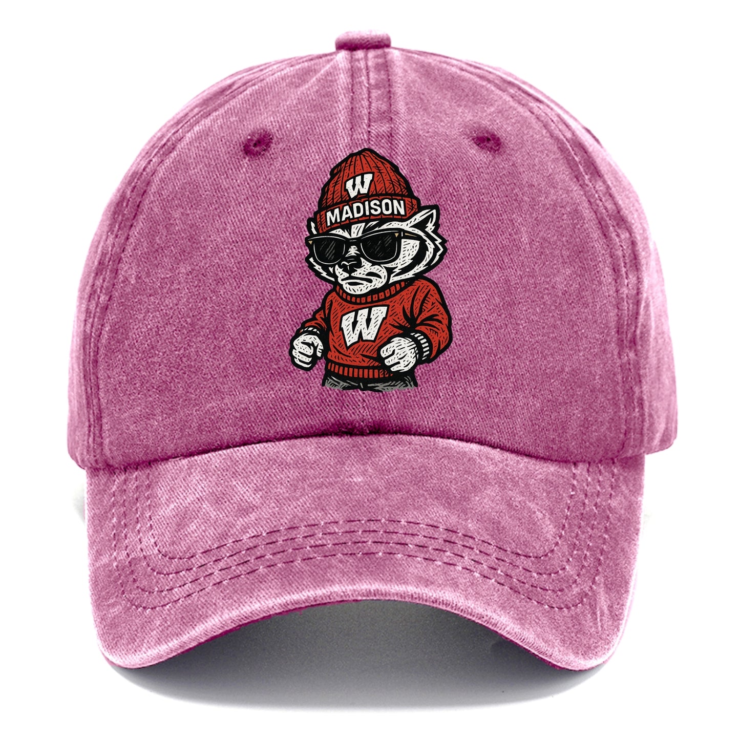 Madison Badger wearing Wisconsin beanie with motion W patch - Classic Cap - Dusty Rose(Rose)