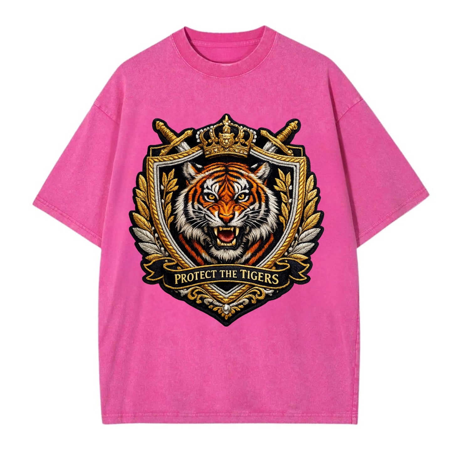 PROTECT THE TIGERS - tiger with shield in orange , big cat conservation - Vintage T-shirt - Dusty Rose(Rose)