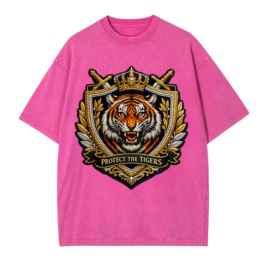 PROTECT THE TIGERS - tiger with shield in orange , big cat conservation - Vintage T-shirt - Dusty Rose(Rose)