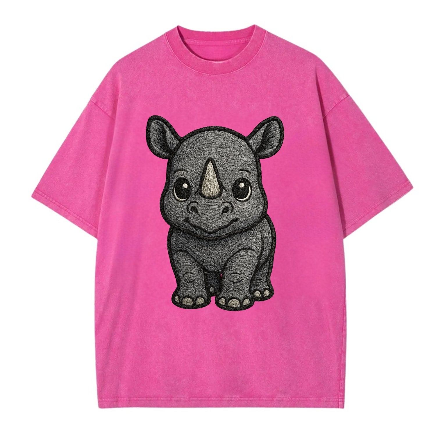 Baby Rhino - gray armor skin, tiny horn nub, round eyes, front-facing, tank baby - Vintage T-shirt - Dusty Rose(Rose)