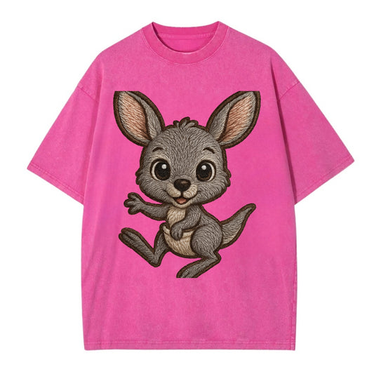 Baby Kangaroo Joey - gray fur, large ears, in pouch peek, bright eyes, - Vintage T-shirt - Dusty Rose(Rose)