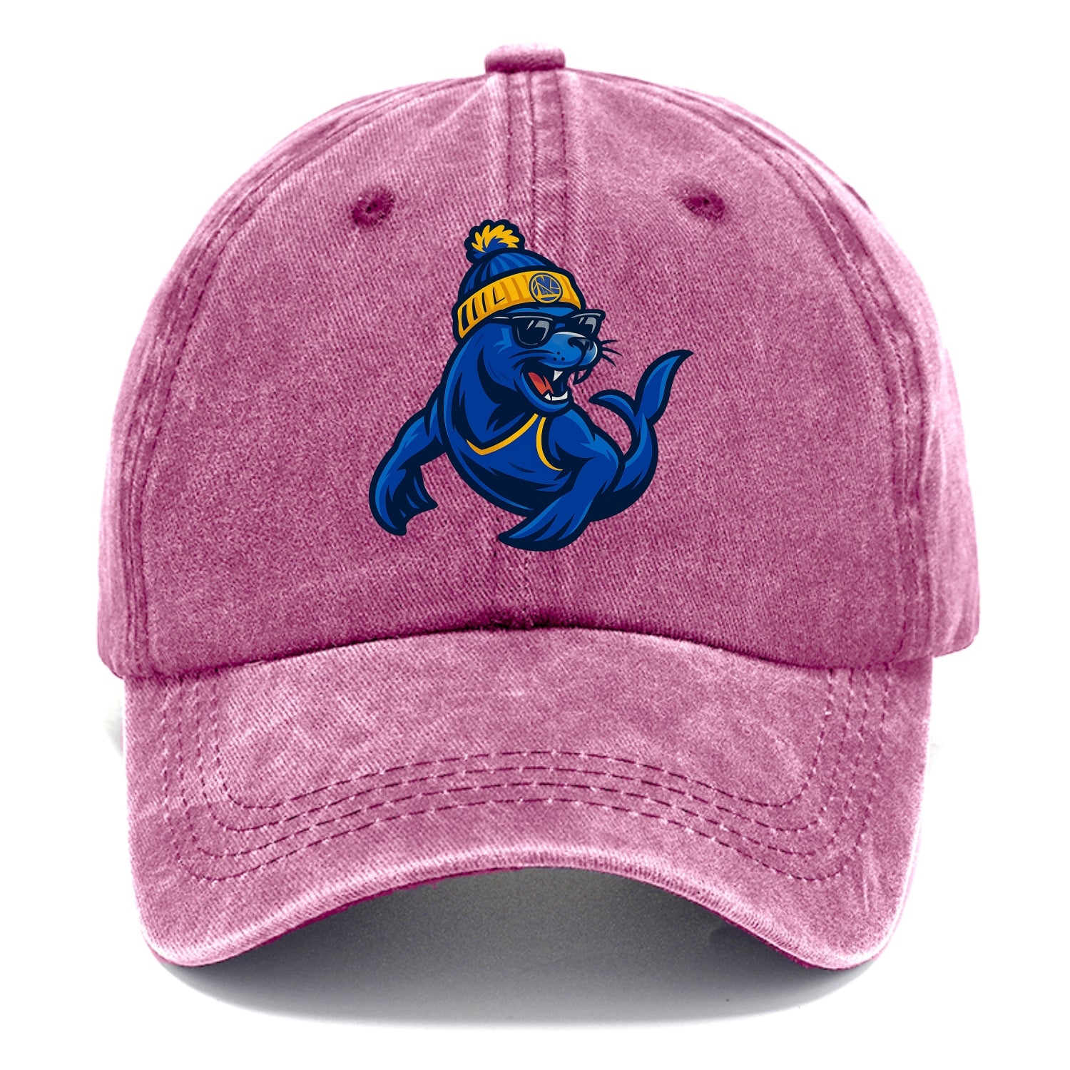Bay Area Sea Lion wearing Warriors blue and gold beanie with Golden Gate and wayfarer - Classic Cap - Dusty Rose(Rose)