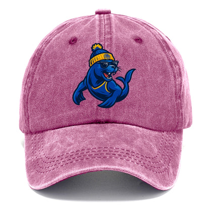 Bay Area Sea Lion wearing Warriors blue and gold beanie with Golden Gate and wayfarer - Classic Cap - Dusty Rose(Rose)