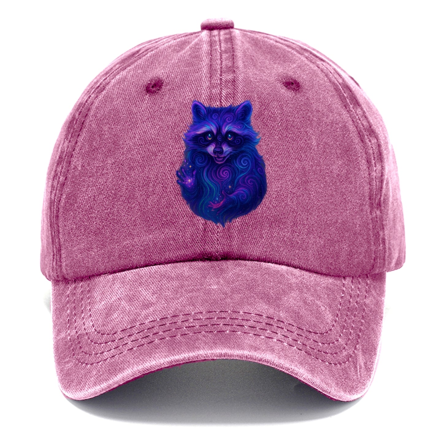 Playful raccoon with mask swirling in hypnotic patterns, neon purple and green fur - Classic Cap - Dusty Rose(Rose)