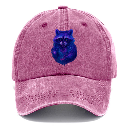 Playful raccoon with mask swirling in hypnotic patterns, neon purple and green fur - Classic Cap - Dusty Rose(Rose)