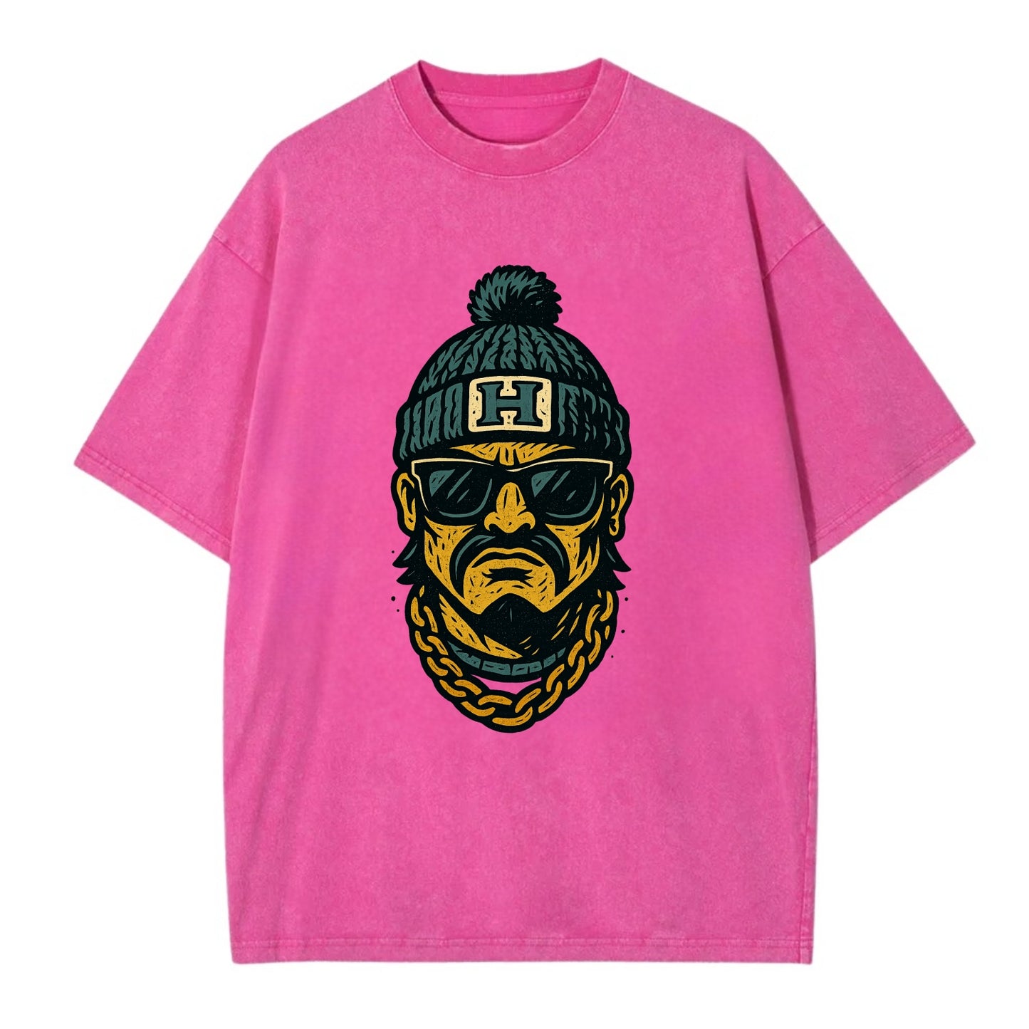 Honolulu Warrior wearing Hawaii beanie with H patch - Vintage T-shirt - Dusty Rose(Rose)