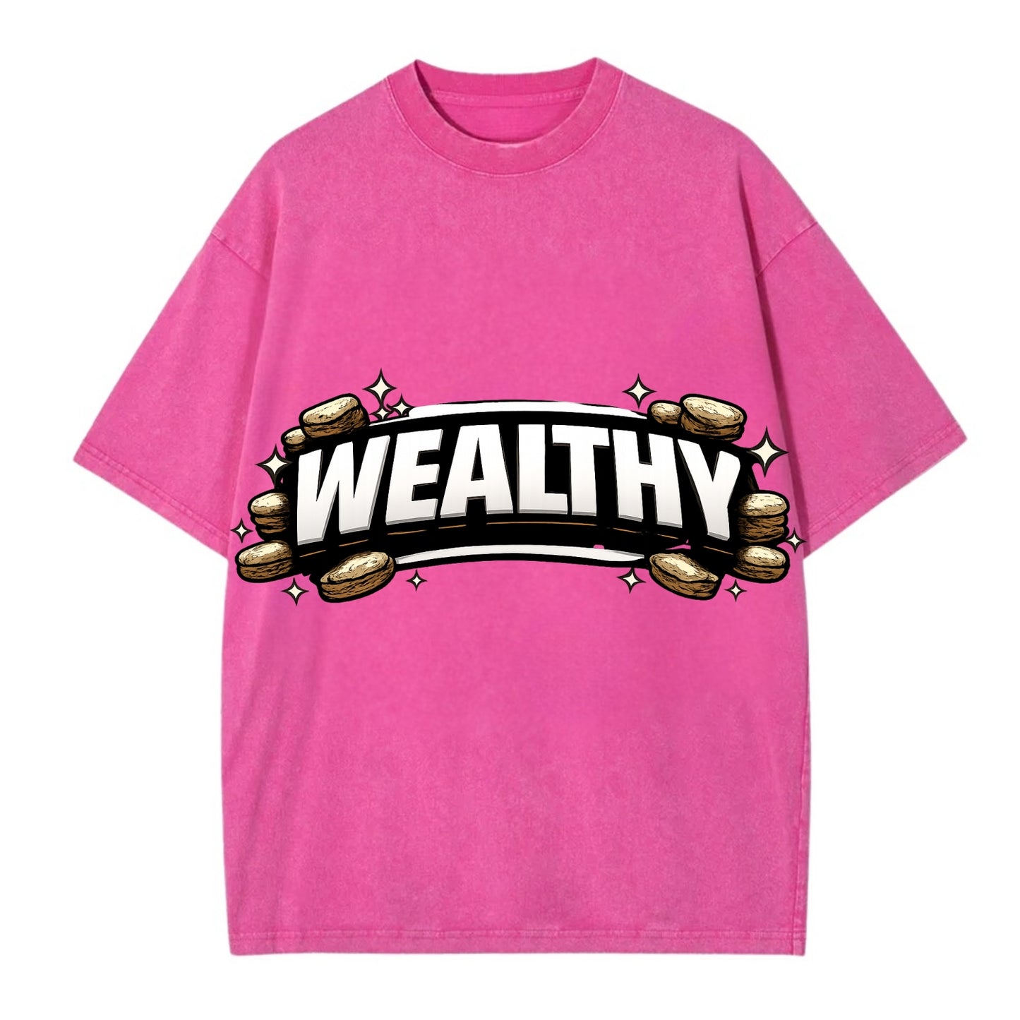 Bold typography design - "WEALTHY" - financial abundance, rich life - Vintage T-shirt - Dusty Rose(Rose)