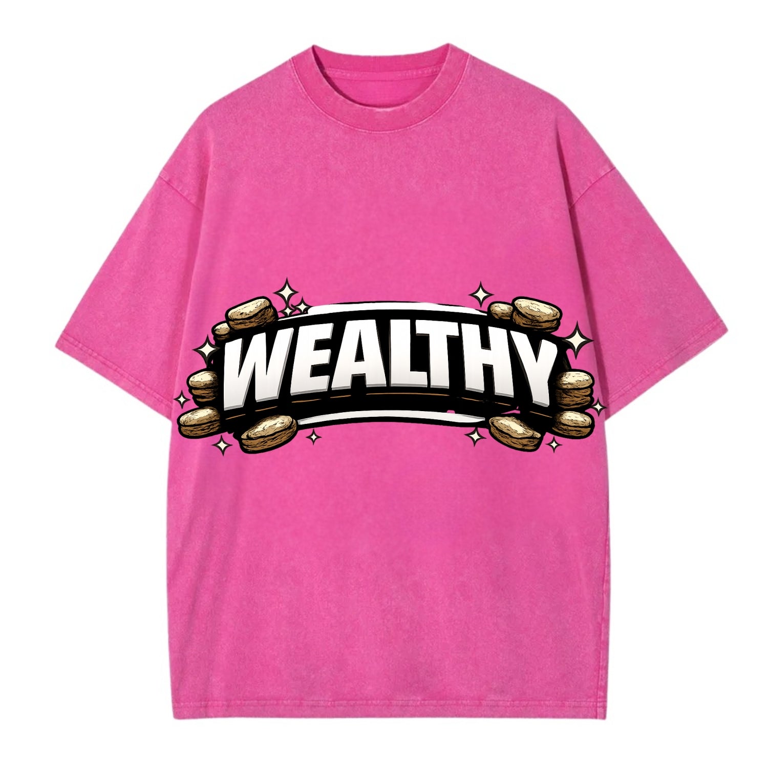 Bold typography design - "WEALTHY" - financial abundance, rich life - Vintage T-shirt - Dusty Rose(Rose)