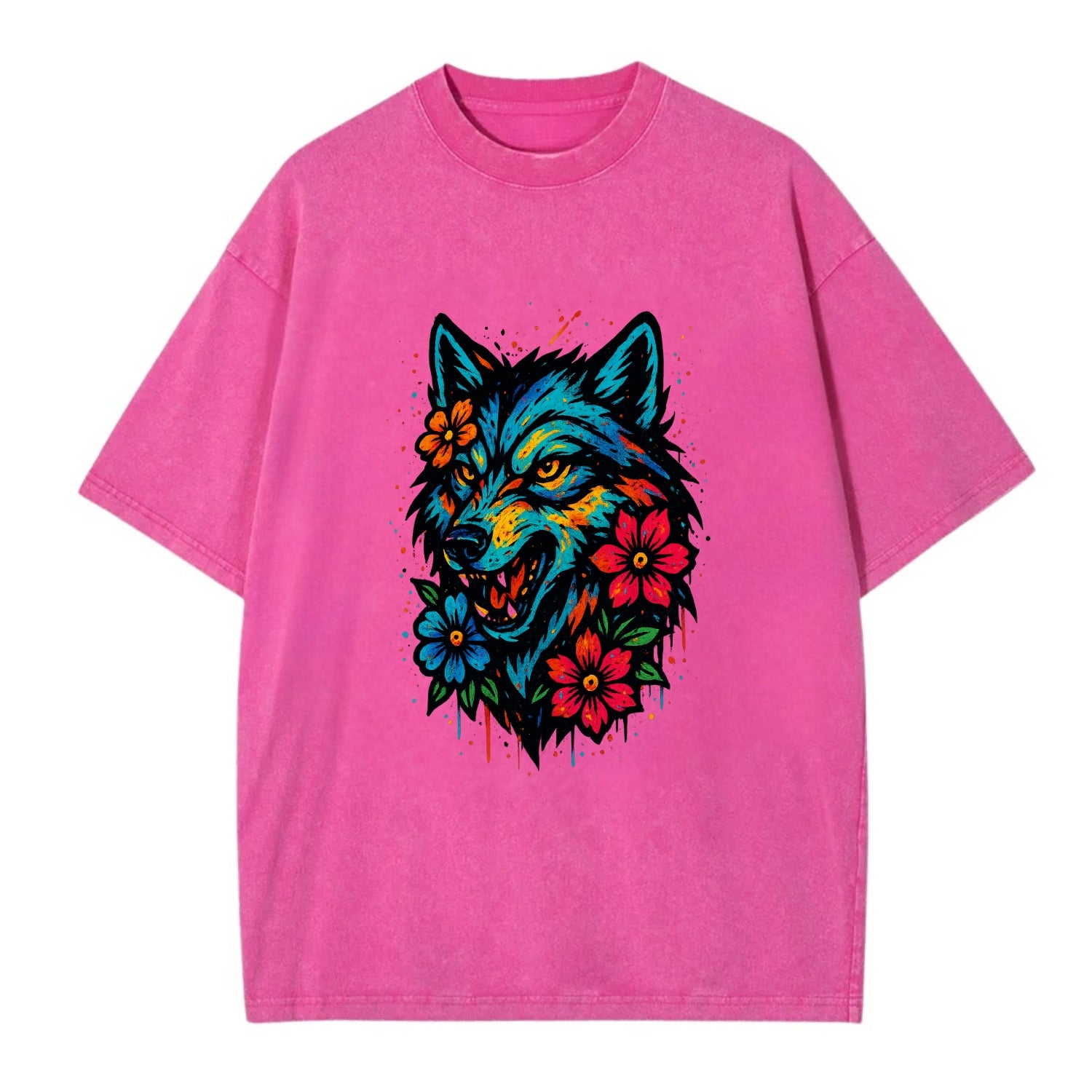 Floral Wolf Garden  - Vintage T-shirt - Dusty Rose(Rose)