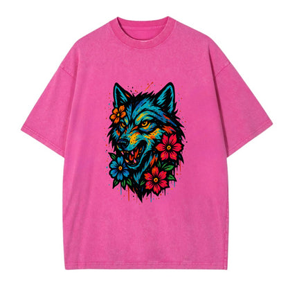 Floral Wolf Garden  - Vintage T-shirt - Dusty Rose(Rose)