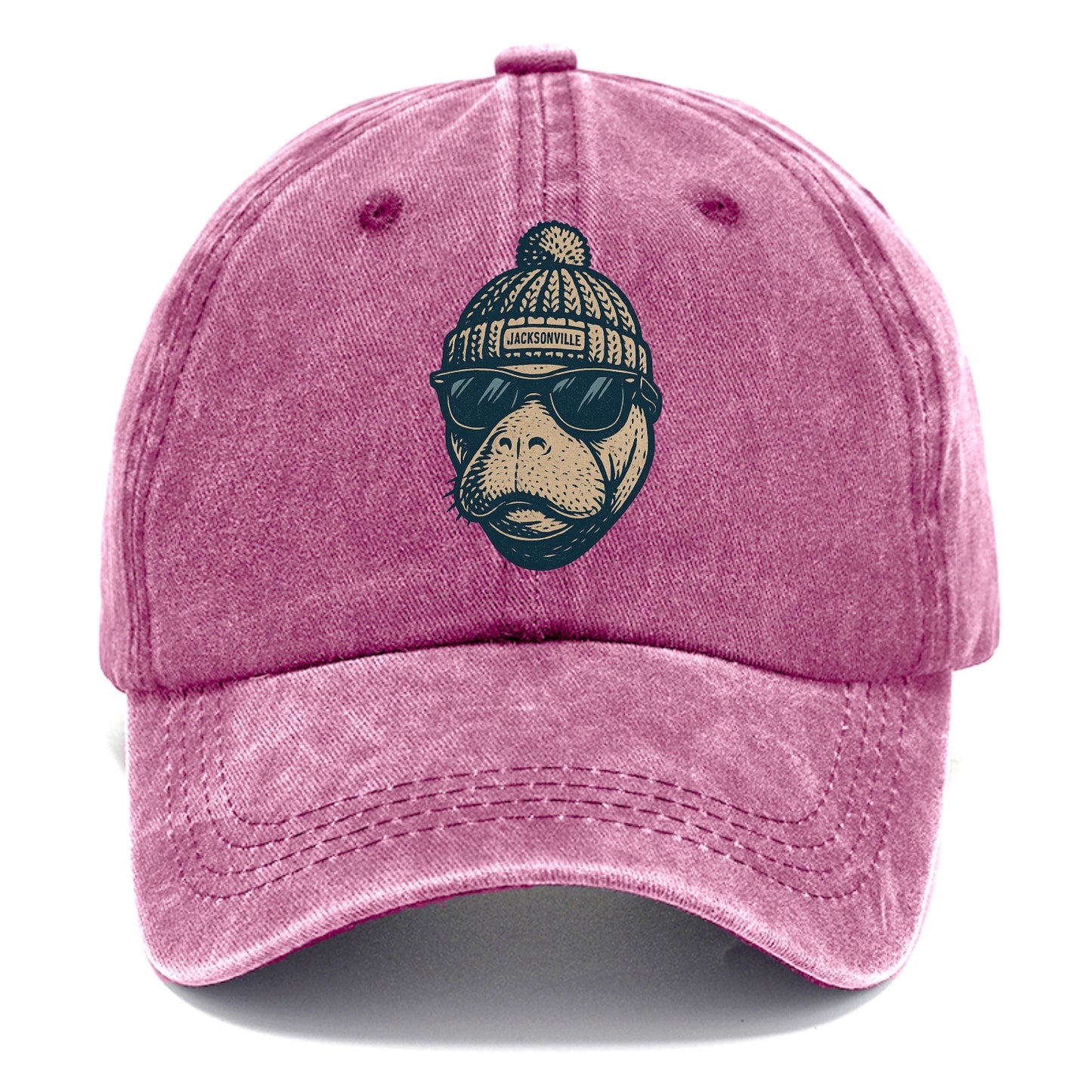 Jacksonville Manatee wearing Jacksonville beanie with pom pom and wayfarer sunglasses - Classic Cap - Dusty Rose(Rose)