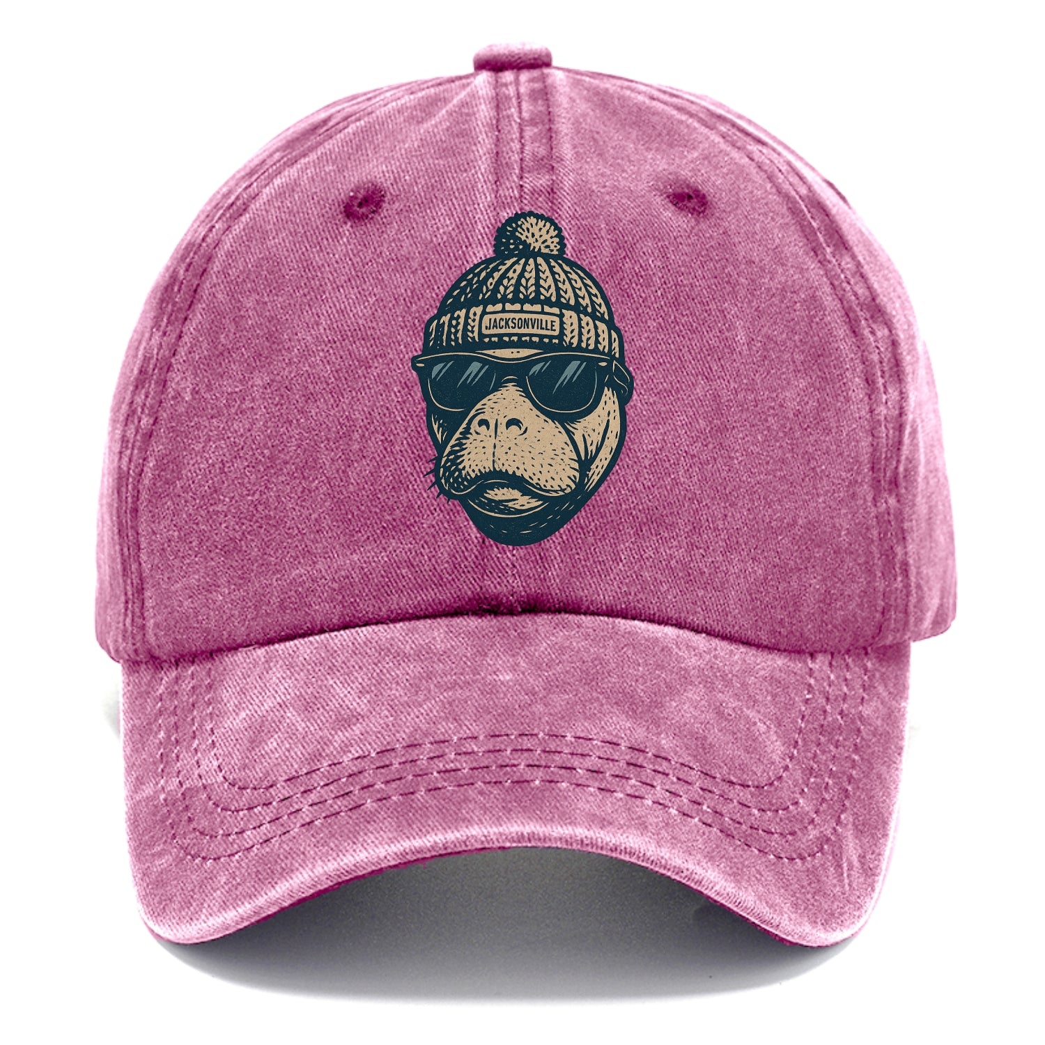 Jacksonville Manatee wearing Jacksonville beanie with pom pom and wayfarer sunglasses - Classic Cap - Dusty Rose(Rose)