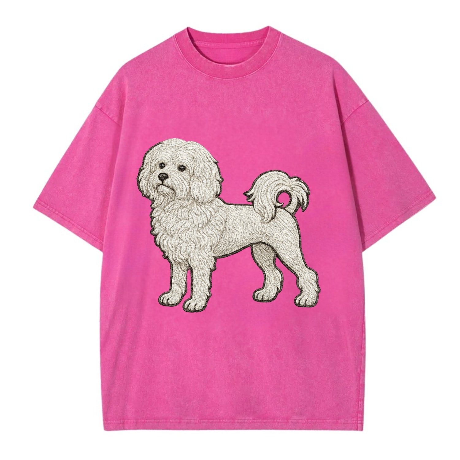Löwchen - Little Lion Dog white embroidered pose - Vintage T-shirt - Dusty Rose(Rose)