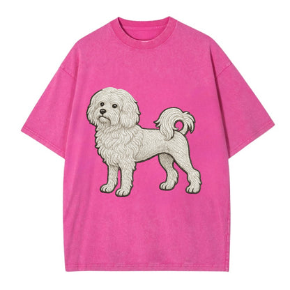 Löwchen - Little Lion Dog white embroidered pose - Vintage T-shirt - Dusty Rose(Rose)
