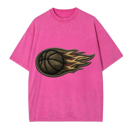Embroidered patch design - BASKETBALL FLAMING BALL - basketball with flames in - Vintage T-shirt - Dusty Rose(Rose)