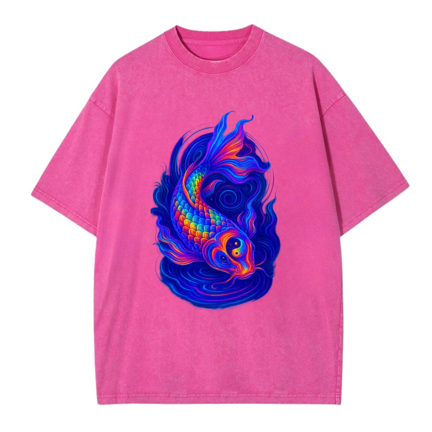 Sacred koi with scales reflecting rainbow prisms, yin-yang patterns in cosmic - Vintage T-shirt - Dusty Rose(Rose)