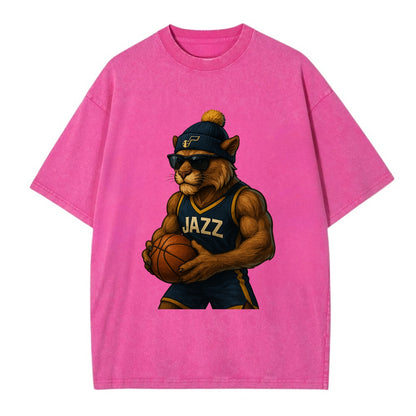 Utah Mountain Lion wearing Jazz navy and yellow beanie with music note and - Vintage T-shirt - Dusty Rose(Rose)