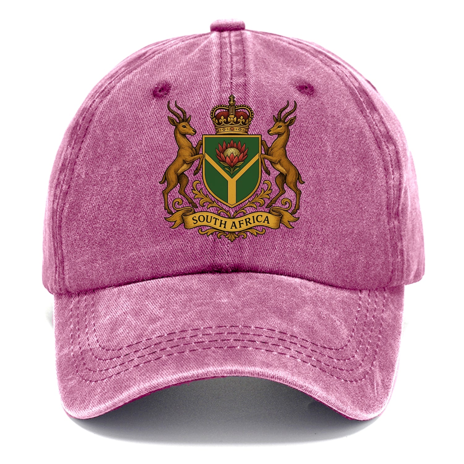 South Africa Springbok Emblem (springbok With Protea, Green/gold Shield) Classic Cap - Dusty Rose(Rose)