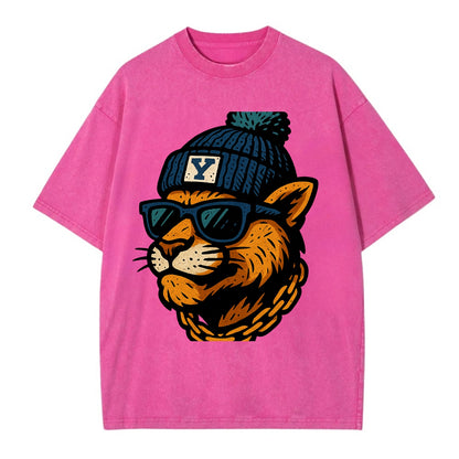 Provo Cougar wearing BYU beanie with Y patch - Vintage T-shirt - Dusty Rose(Rose)