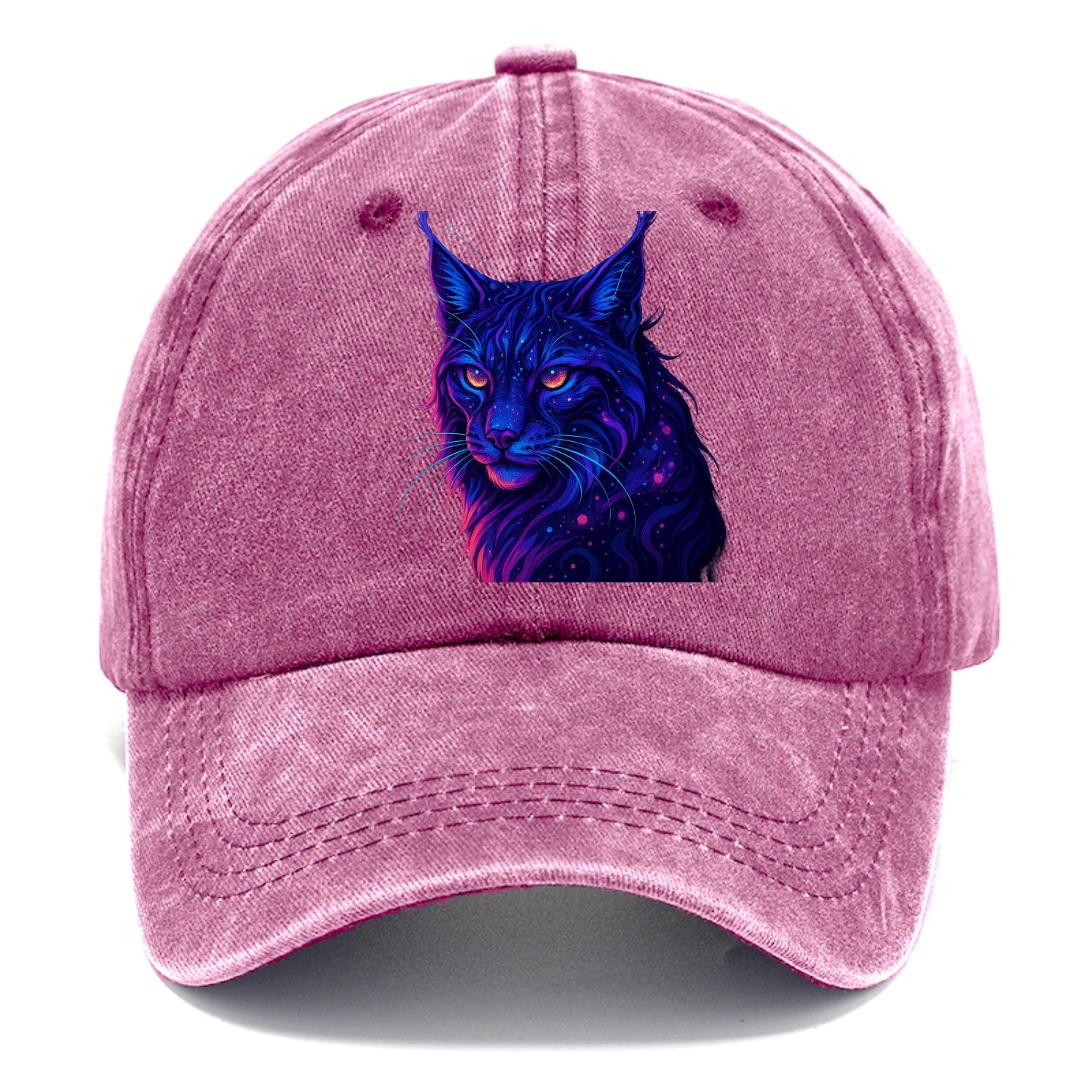 Stealthy lynx with ear tufts forming constellation patterns, nebula spots across the - Classic Cap - Dusty Rose(Rose)
