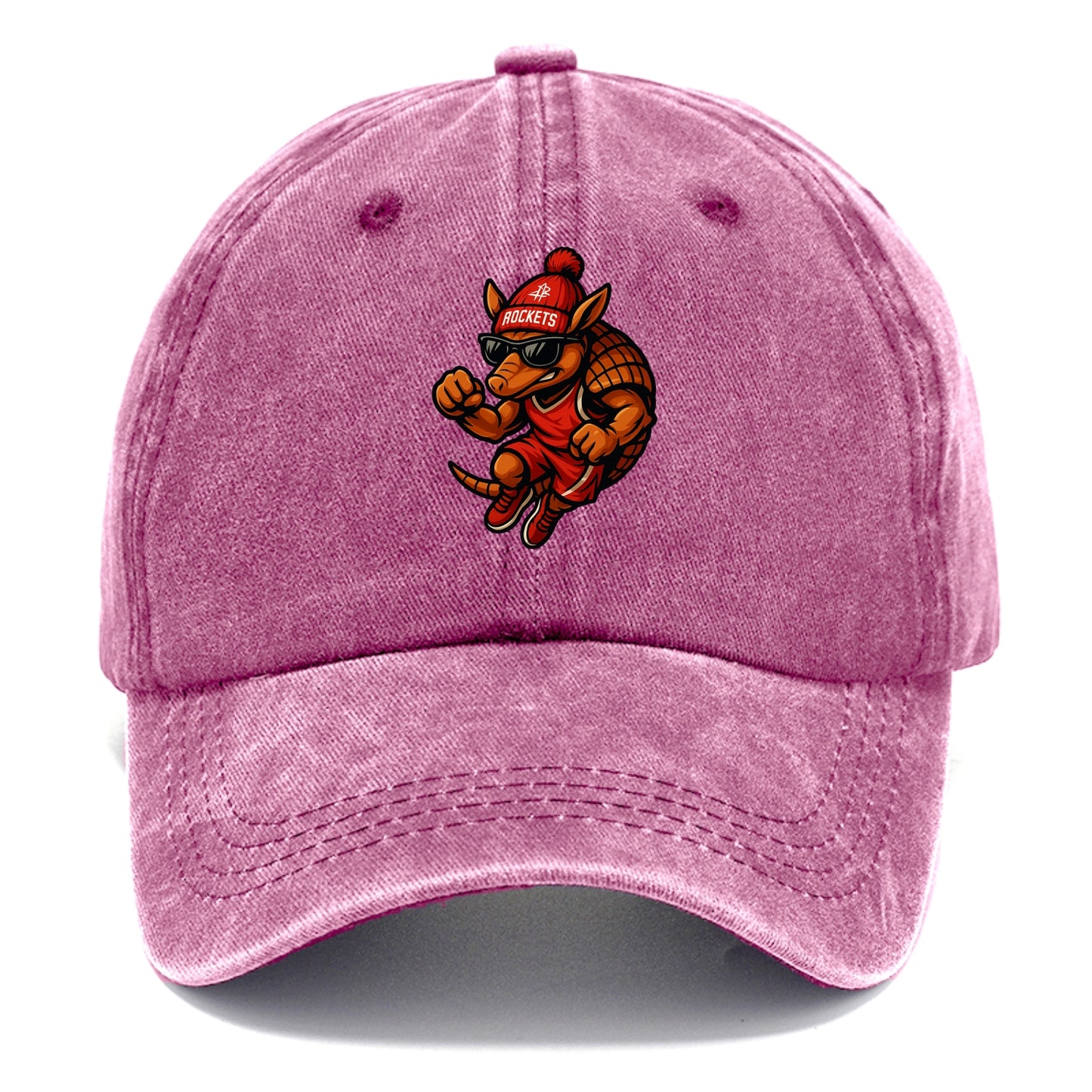 Houston Armadillo wearing Rockets red and silver beanie with rocket ship and wayfarer - Classic Cap - Dusty Rose(Rose)