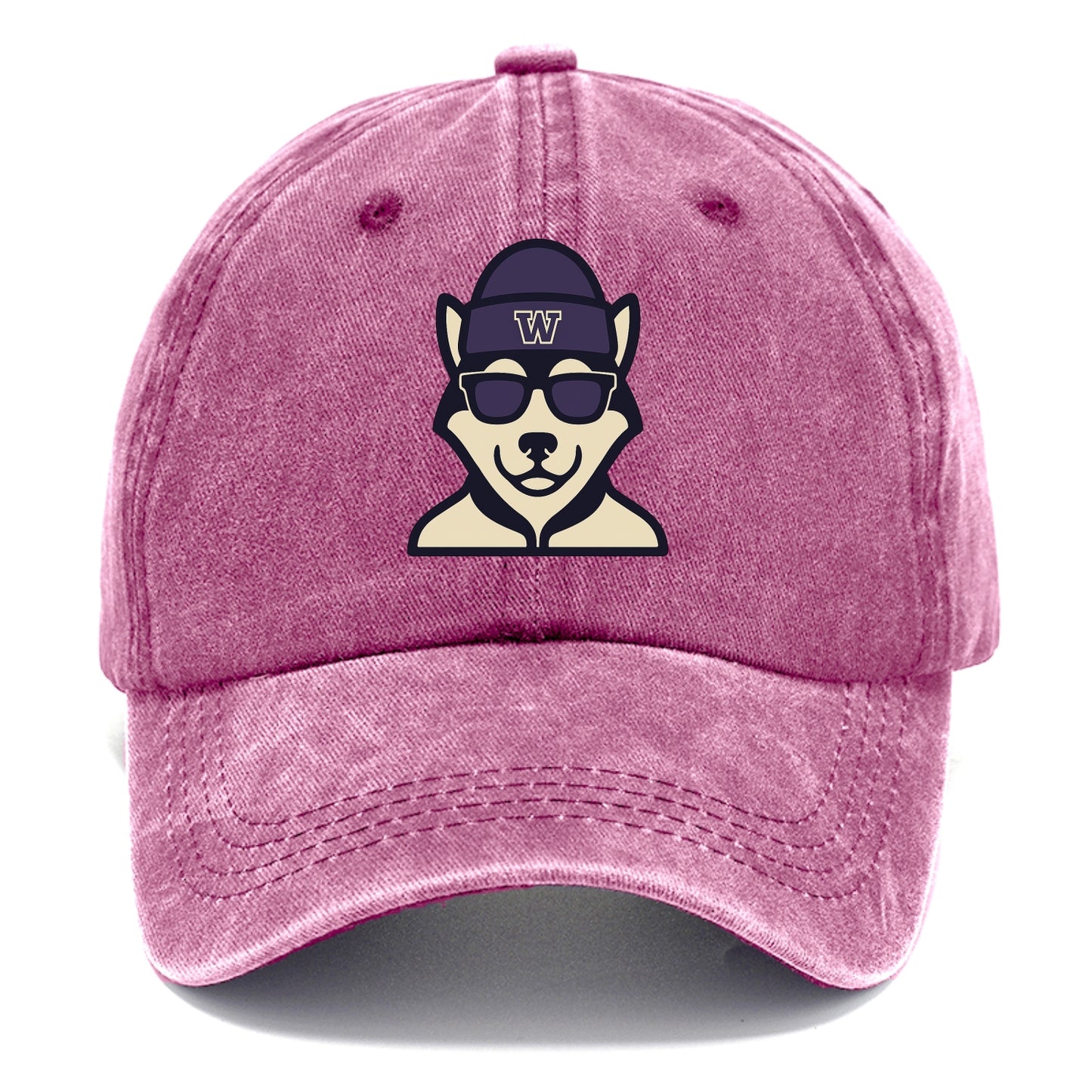 Seattle Husky wearing Washington beanie with W patch - Classic Cap - Dusty Rose(Rose)