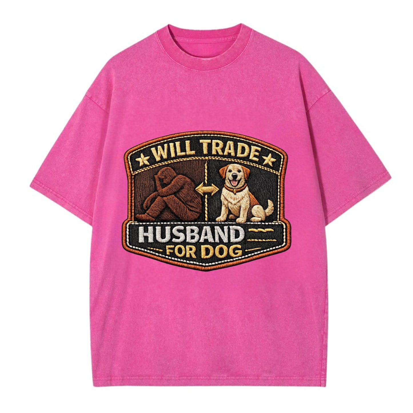 WILL TRADE HUSBAND FOR DOG - dog and man silhouette in brown , pet priority - Vintage T-shirt - Dusty Rose(Rose)