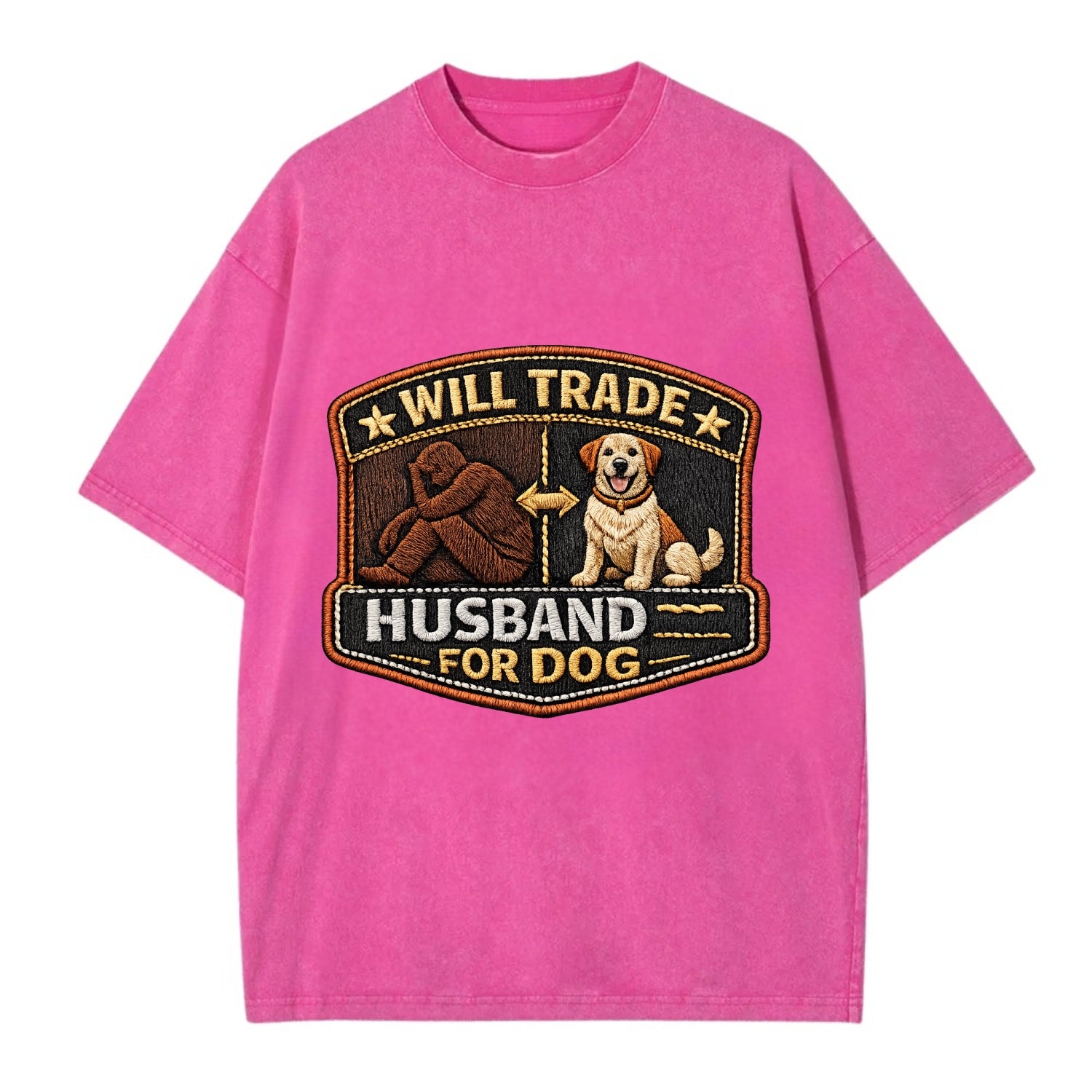 WILL TRADE HUSBAND FOR DOG - dog and man silhouette in brown , pet priority - Vintage T-shirt - Dusty Rose(Rose)