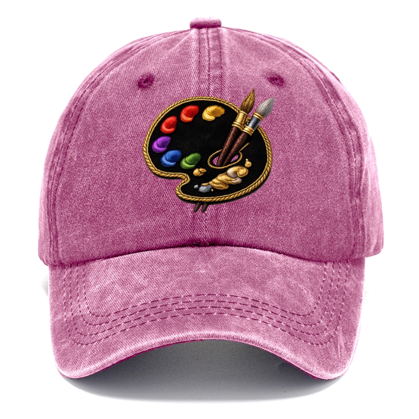 Embroidered patch design - PAINT PALETTE - artist palette with brushes in rainbow and - Classic Cap - Dusty Rose(Rose)