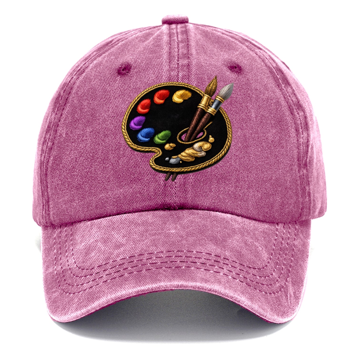 Embroidered patch design - PAINT PALETTE - artist palette with brushes in rainbow and - Classic Cap - Dusty Rose(Rose)