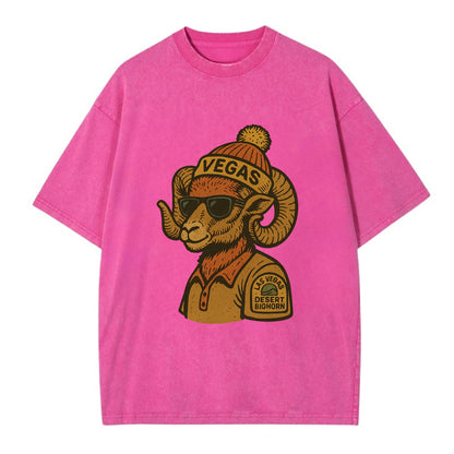 Las Vegas Desert Bighorn wearing Vegas beanie with pom pom and wayfarer sunglasses - Vintage T-shirt - Dusty Rose(Rose)